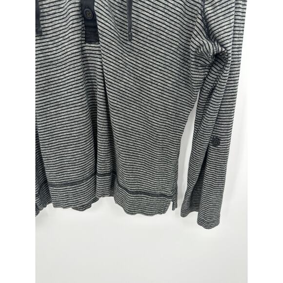 LRL Black Gray Striped Pullover Henley Hoodie Shirt Roll Tab Women XL Cotton - Picture 3 of 7